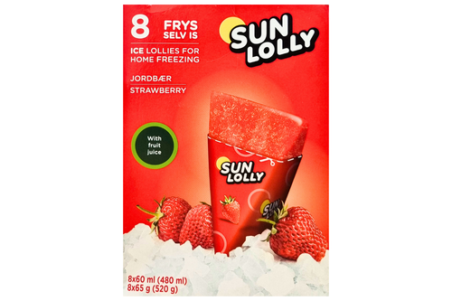 An image of Sun Lolly - Strawberry Flavour Ice Lollies for Home Freezing - 8 x 60ml (Damaged Packaging) from Best Before Its Gone, we stock products near or past their best Before Date.