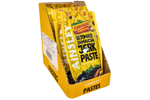 An image of Box of Ainsley - Caribbean Creations - Ultimate Jamaican Jerk Paste - Medium - 10 x 100g from Best Before Its Gone, we stock products near or past their best Before Date. An image of Box of Ainsley - Caribbean Creations - Ultimate Jamaican Jerk Paste - Medium - 10 x 100g from Best Before Its Gone, we stock products near or past their best Before Date.