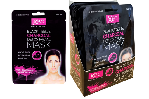 An image of Box of XBC - Single Black Tissue Charcoal Detox Facial Mask - 24 x 28ml from Best Before Its Gone, we stock products near or past their best Before Date.