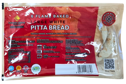 An image of Leicester Bakery - 6 Flame Baked Large White Pitta Bread - Vegan from Best Before Its Gone, we stock products near or past their best Before Date.