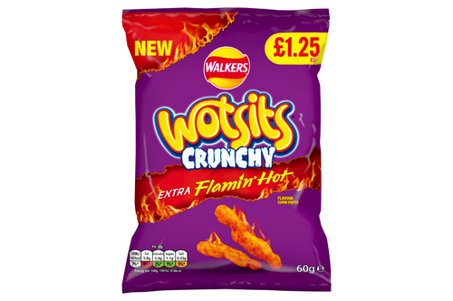 An image of Walkers - Wotsits Crunchy - Extra Flamin' Hot Flavour Corn Puffs - 60g  from Best Before Its Gone, we stock products near or past their best Before Date.