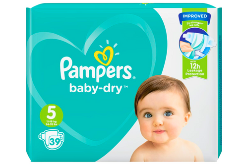 An image of Pampers - Baby-Dry Nappies - Size 5 - 39 Nappies from Best Before Its Gone, we stock products near or past their best Before Date.