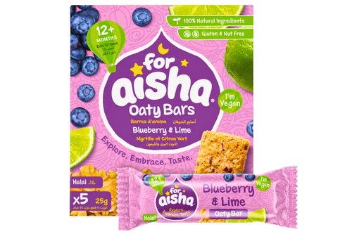 An image of For Aisha - Oaty Bars - Blueberry &amp; Lime - Vegan - 12+ Month - 5 x 25g  from Best Before Its Gone, we stock products near or past their best Before Date.