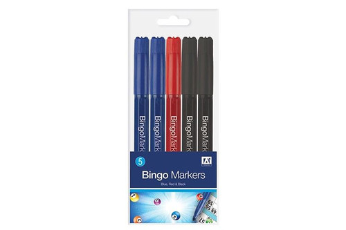 5 Bingo Markers - Black, Blue, Red