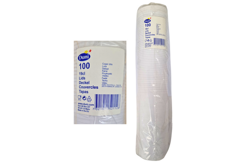 An image of Duni - 100 x 19cl Plastic Pot Lids from Best Before Its Gone, we stock products near or past their best Before Date.