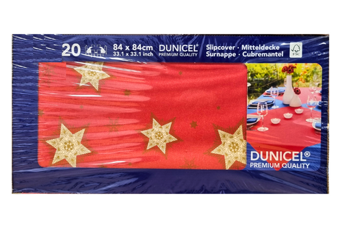 An image of Duni - 20 x Dunicel Slipcover/Tablecloth - 84 x 84cm - Red with Gold Stars from Best Before Its Gone, we stock products near or past their best Before Date.