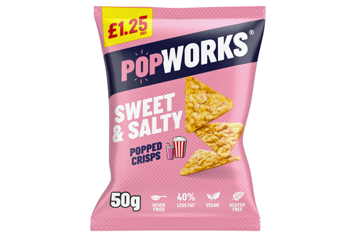 An image of Popworks - Sweet &amp; Salty Popped Flavour Crisps - Vegan - 50g from Best Before Its Gone, we stock products near or past their best Before Date.