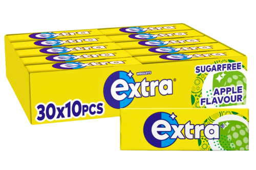 An image of Case of Wrigley's - Extra - Apple Flavour Sugarfree Chewing Gum - 10 Pieces - 30 Packs x 14g from Best Before Its Gone, we stock products near or past their best Before Date.