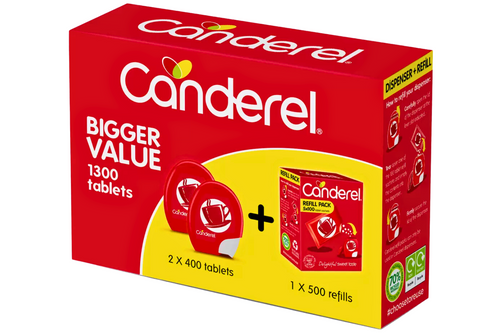An image of Canderel - Dispenser + Refill Pack - 1300 Tablets from Best Before Its Gone, we stock products near or past their best Before Date.