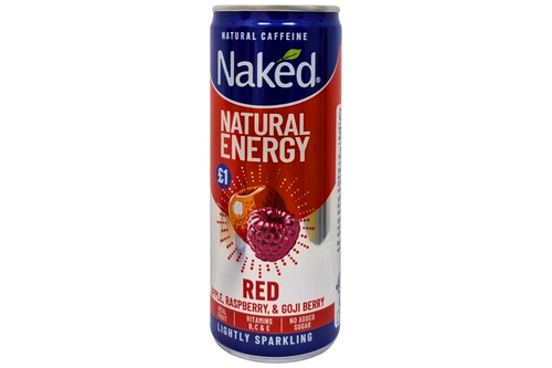 An image of Naked - Natural Energy - Red - Apple, Raspberry &amp; Goji Berry Lightly Sparkling Drink - 250ml from Best Before Its Gone, we stock products near or past their best Before Date.