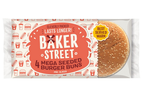 An image of Baker Street - 4 Mega Seeded Burger Buns Pre-Sliced from Best Before Its Gone, we stock products near or past their best Before Date.