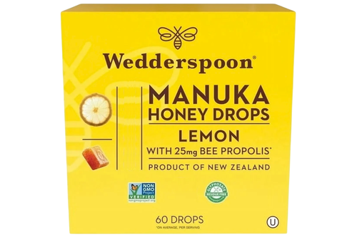 An image of Wedderspoon - Manuka Honey Drops - Lemon - 60 Drops - 360g from Best Before Its Gone, we stock products near or past their best Before Date.