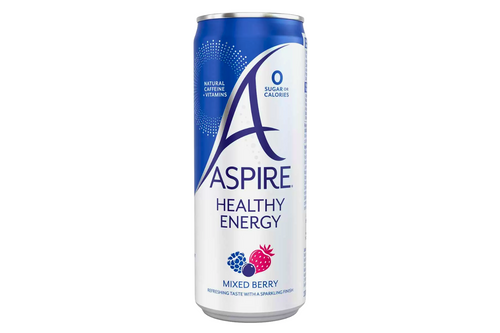 An image of Aspire - Healthy Energy - Mixed Berry Flavour Sparkling Drink - Vegan - 330ml from Best Before Its Gone, we stock products near or past their best Before Date.