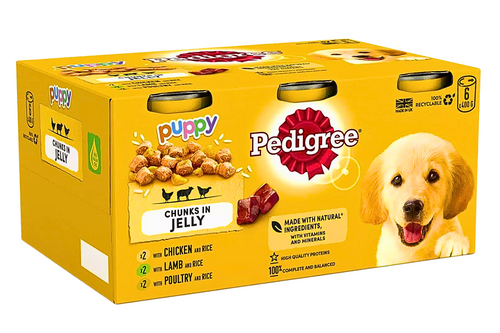 An image of Pedigree - Puppy - Mixed Chucks in Jelly Wet Dog Food - 6 x 400g from Best Before Its Gone, we stock products near or past their best Before Date.