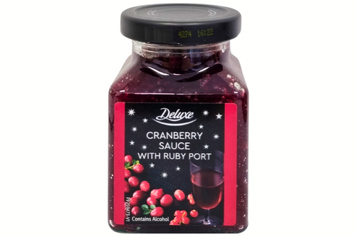 An image of Deluxe - Cranberry Sauce with Ruby Port - Suitable for Vegans - 210g from Best Before Its Gone, we stock products near or past their best Before Date.