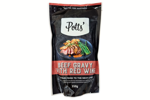 An image of Potts' - Beef Gravy with Red Wine - 350g from Best Before Its Gone, we stock products near or past their best Before Date.