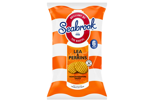 An image of Seabrook - Crinkle Cut Lea &amp; Perrins Worcestershire Sauce Crisps - Vegan - 6 x 25g from Best Before Its Gone, we stock products near or past their best Before Date.