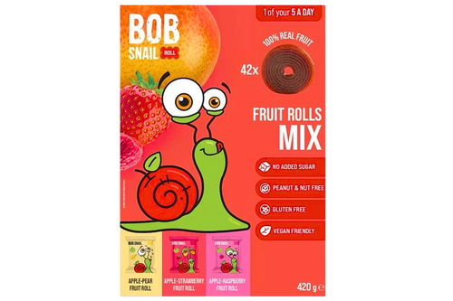 An image of Bob Snail - Fruit Rolls Mix - Vegan - 42 x 10g (420g) from Best Before Its Gone, we stock products near or past their best Before Date.