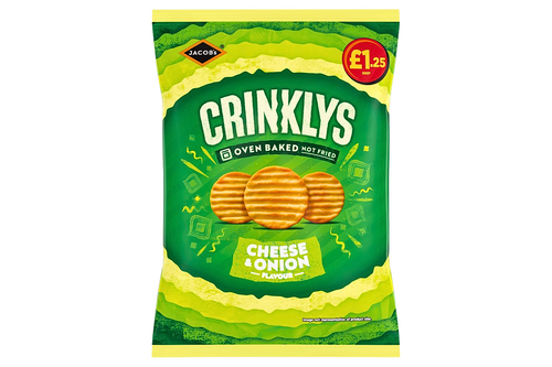 An image of Jacob's - Crinklys - Cheese &amp; Onion Flavour Snacks - 90g from Best Before Its Gone, we stock products near or past their best Before Date.