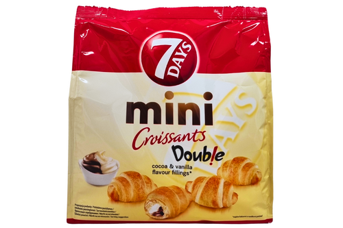 An image of 7 Days - Mini Croissants Double with Cocoa &amp; Vanilla Flavour Fillings - 185g from Best Before Its Gone, we stock products near or past their best Before Date.