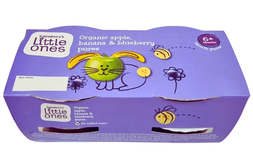 An image of Little Ones - Organic Apple, Banana &amp; Blueberry Puree - 6+ Months - 4 x 110g (440g) from Best Before Its Gone, we stock products near or past their best Before Date.