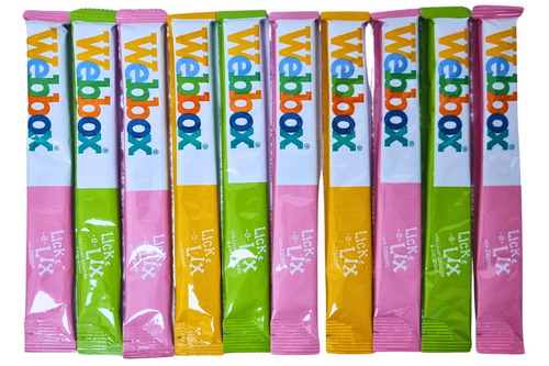 An image of Webbox - Lick-e-Lix - Cat Treat Mega Pack - Bag of 10 x 15g (Flavours may Vary) from Best Before Its Gone, we stock products near or past their best Before Date.