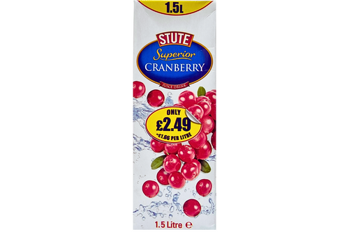 An image of Stute - Superior Cranberry Juice Drink - 1.5ltr from Best Before Its Gone, we stock products near or past their best Before Date.