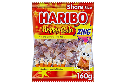 An image of Haribo - Happy-Cola - Z!ng - Fizzy Cola Sweets - 160g from Best Before Its Gone, we stock products near or past their best Before Date. An image of Haribo - Happy-Cola - Z!ng - Fizzy Cola Sweets - 160g from Best Before Its Gone, we stock products near or past their best Before Date.