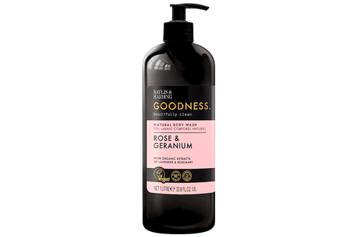 An image of Baylis &amp; Harding - Goodness - Natural Body Wash - Rose &amp; Geranium - Vegan - 1ltr from Best Before Its Gone, we stock products near or past their best Before Date.