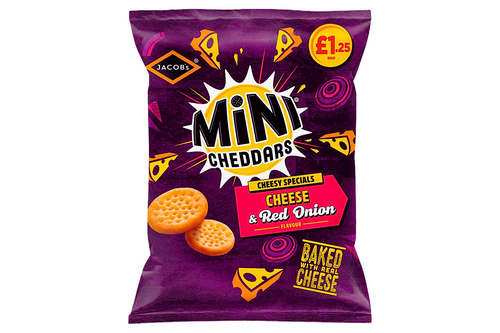 An image of Jacob's - Mini Cheddars - Cheese &amp; Red Onion Flavour - 90g from Best Before Its Gone, we stock products near or past their best Before Date.