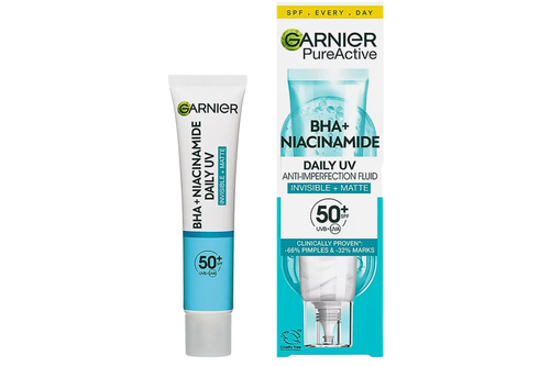 An image of Garnier - BHA+ Niacinamide - Daily UV Anti-Blemish Fluid - SPF50+ - Invisible + Matt - Vegan - 40ml from Best Before Its Gone, we stock products near or past their best Before Date.