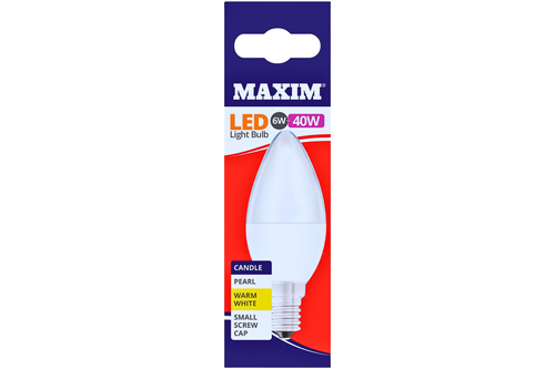 An image of Maxim - LED Light Bulb - Candle - Small Screw Cap - Pearl - Warm White - 6W/40W  from Best Before Its Gone, we stock products near or past their best Before Date.