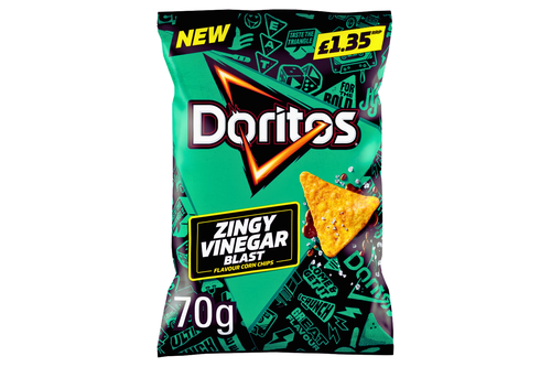 An image of Doritos - Zingy Vinegar Blast Flavour Corn Chips - 70g from Best Before Its Gone, we stock products near or past their best Before Date.