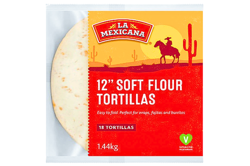 An image of La Mexicana - 12 Soft Flour Tortillas - 18 Tortillas (1.44kg) from Best Before Its Gone, we stock products near or past their best Before Date.