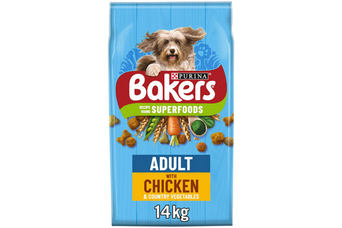 An image of Purina - Bakers - Superfoods - Adult Dry Dog Food with Chicken &amp; Country Vegetables - 14kg from Best Before Its Gone, we stock products near or past their best Before Date.
