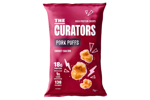 An image of The Curators - High Protein Crisps - Pork Puffs - Smoky Bacon - 75g from Best Before Its Gone, we stock products near or past their best Before Date.