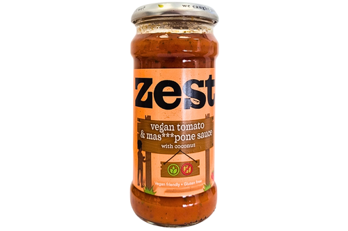 An image of Zest - Vegan Tomato &amp; Mas***pone Sauce with Coconut - 340g from Best Before Its Gone, we stock products near or past their best Before Date.