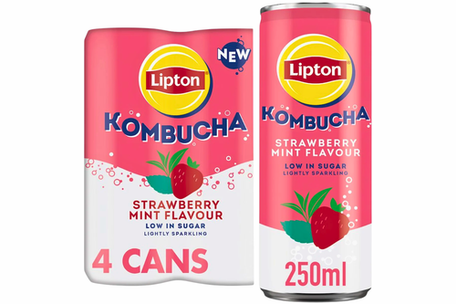 An image of Lipton - Kombucha - Lightly Sparkling Strawberry Mint Flavour Drink - Low in Sugar - 4 x 250ml  from Best Before Its Gone, we stock products near or past their best Before Date.
