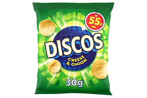 An image of Discos - Cheese &amp; Onion Flavour Crisps - 30g from Best Before Its Gone, we stock products near or past their best Before Date.