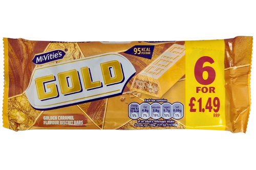 An image of Mcvitie's - Gold - Golden Caramel Flavour Biscuit Bars -  6 Pack (106g) from Best Before Its Gone, we stock products near or past their best Before Date.