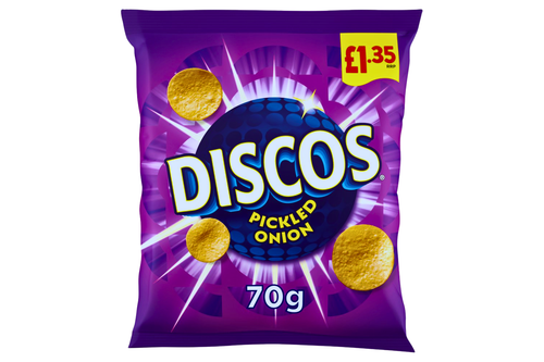 An image of Discos - Pickled Onion Flavour Snacks - 70g from Best Before Its Gone, we stock products near or past their best Before Date.