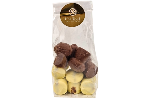 An image of Pralibel - Finest Belgian Chocolate - Bag of Milk &amp; White Chocolate Cork Filled with Praline - 150g from Best Before Its Gone, we stock products near or past their best Before Date.