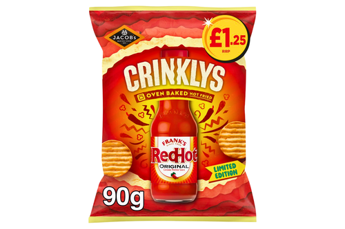 An image of Jacob's - Crinklys - Frank's RedHot Original Snacks - 90g from Best Before Its Gone, we stock products near or past their best Before Date.