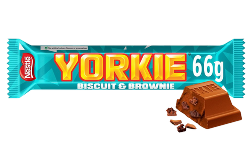 An image of Yorkie - DUO - Biscuit &amp; Brownie Flavour Milk Chocolate Bar - 66g from Best Before Its Gone, we stock products near or past their best Before Date.