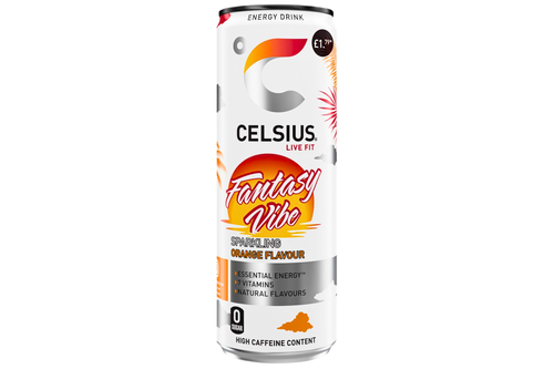 An image of Celsius Live Fit - Fantasy Vibe - Sparkling Orange Flavour Energy Drink - Vegan - 355ml from Best Before Its Gone, we stock products near or past their best Before Date.