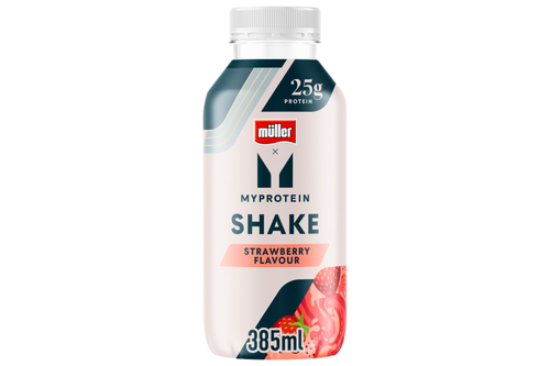 An image of Muller - Myprotein Shake - Strawberry Flavour Milk Drink - 385ml from Best Before Its Gone, we stock products near or past their best Before Date.