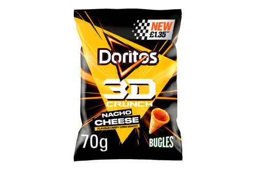 An image of Doritos - 3D Crunch - Nacho Cheese Flavour Crispy Corn Snacks - 70g from Best Before Its Gone, we stock products near or past their best Before Date.