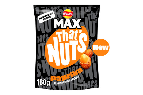 An image of Walkers Max - That’s Nuts - Paprika Flavour Coated Peanuts - 160g from Best Before Its Gone, we stock products near or past their best Before Date.