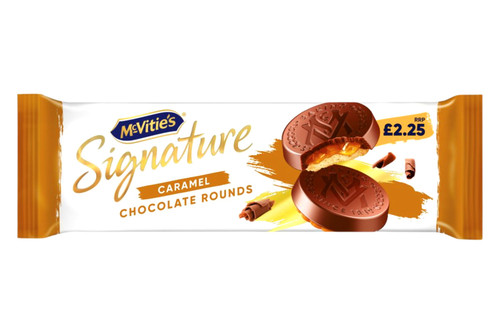 An image of McVitie's Signature - Caramel Chocolate Rounds Biscuits - 109g from Best Before Its Gone, we stock products near or past their best Before Date.