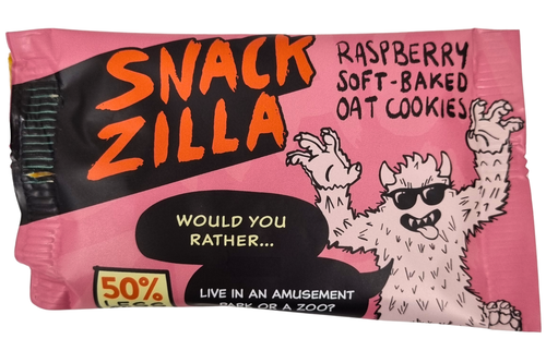 An image of Snack Zilla - Raspberry Soft-Baked Oat Cookies - Vegan - 30g from Best Before Its Gone, we stock products near or past their best Before Date.